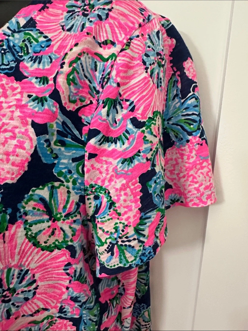 Lilly Pulitzer Etta Navy, Hot Pink & Green Floral Short Sleeve Tee - Picture 5 of 9